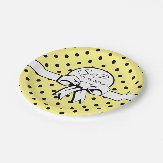 Citroengeel en zwart Stippen witte boog gepersonal Papieren Bordje (Gekanteld)
