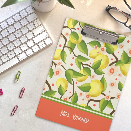 Citroengeel Gepersonaliseerde Naam Bloemenleraar Klembord
