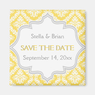Citroengeel, grijs damast bruiloft Save the Date Magneet