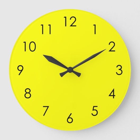 Citroengeel Grote Zwarte Clock Nummers Klok (Voorkant)