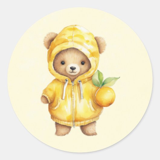 Citroengeel Leuk Teddybeer Baby shower Ronde Sticker (Voorkant)