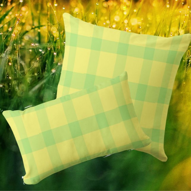 Citroengeel Limegroen Rustieke Plaid Rut Kussen (Welcome spring with this lemon lime plaid!)