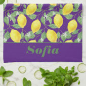 Citroengeel patroon aangepaste naam paarse theedoek (Gevouwen)