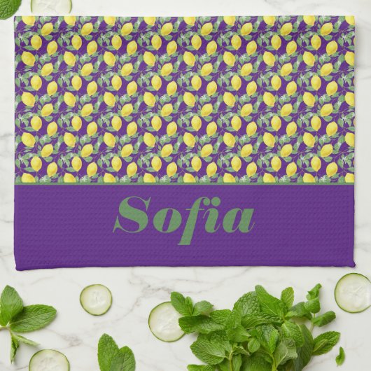 Citroengeel patroon aangepaste naam theedoek (Gevouwen)