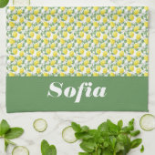 Citroengeel patroon aangepaste naam wit theedoek (Gevouwen)