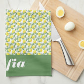 Citroengeel patroon aangepaste naam wit theedoek (Quarter Fold)