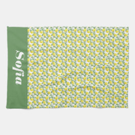 Citroengeel patroon aangepaste naam wit theedoek