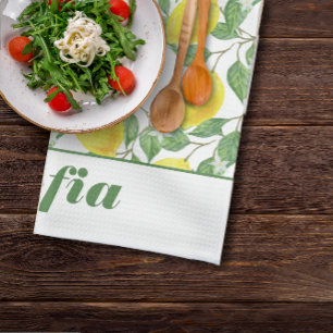 Citroengeel patroon aangepaste naam wit theedoek