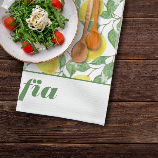 Citroengeel patroon aangepaste naam wit theedoek