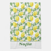 Citroengeel patroon aangepaste naam wit theedoek (Verticaal)