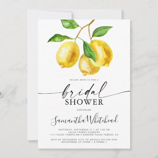 Citroengeel Waterverf bruids doucheuitnodiging Kaart (Voorkant)