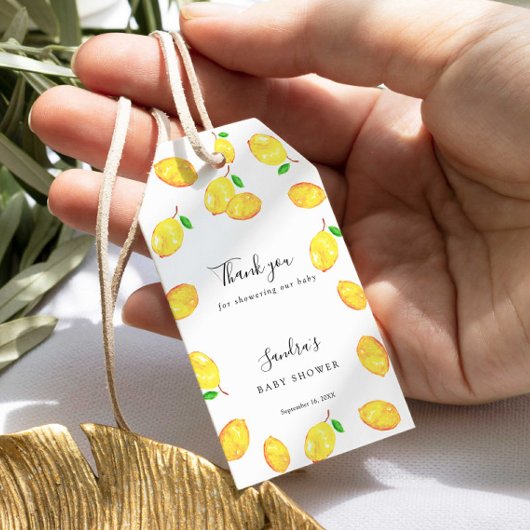 Citroengele Babyshower Elegant Dankjewel Script Si Cadeaulabel