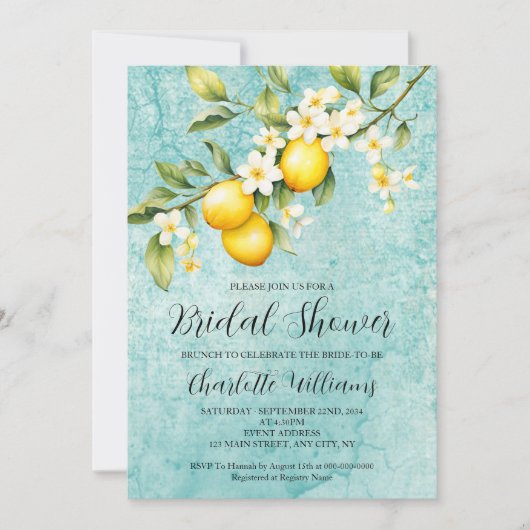 Citroengele bruidsborrel brunch kaart (Voorkant)