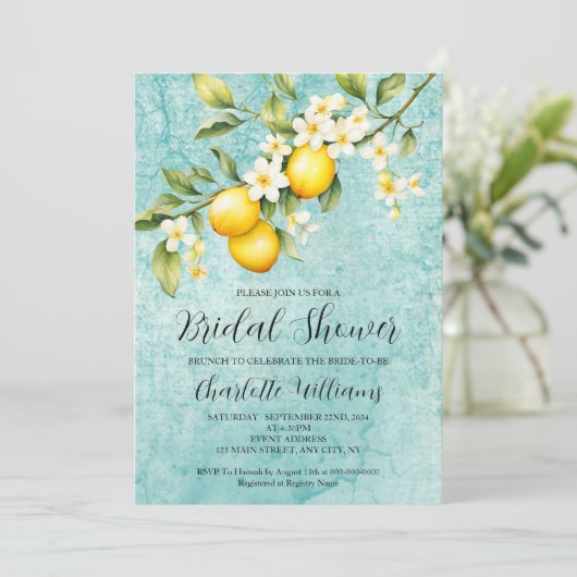 Citroengele bruidsborrel brunch kaart (Staand voorkant)