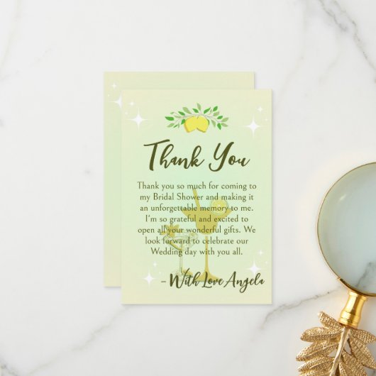 Citroengele Cocktailparty Bruidsmeisjesfeest Bedankkaart (Voorkant / Achterkant in situ)