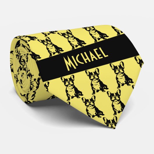 Citroengele Franse Bulldog Stropdas (Opgerold)