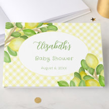Citroengele Gingham Baby Shower Gastboek