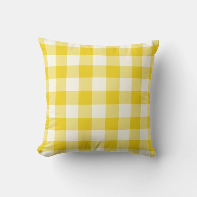 Citroengele Gingham Worpkussen Kussen (Voorkant)