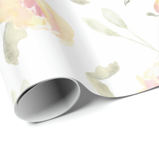 Citroengele watercolor bloemen bruidsshower cadeaupapier (Rol Hoek)