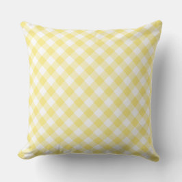 Citroengele wit diagonale gingham-patroon kussen