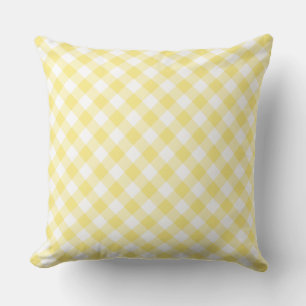 Citroengele wit diagonale gingham-patroon kussen