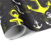 Citroengroen anker met zwarte achtergrond cadeaupapier (Rol Hoek)