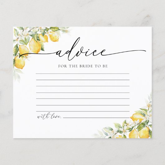 Citroengroen Citrus Vrijgezellenfeest Advies Kaart (Achterkant)