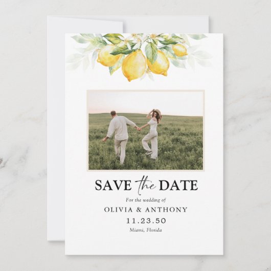 Citroengroene citrus Bewaar de datum met foto Save The Date (Voorkant)