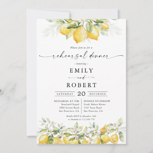 Citroengroene citrus repetitie diner uitnodiging (Voorkant)