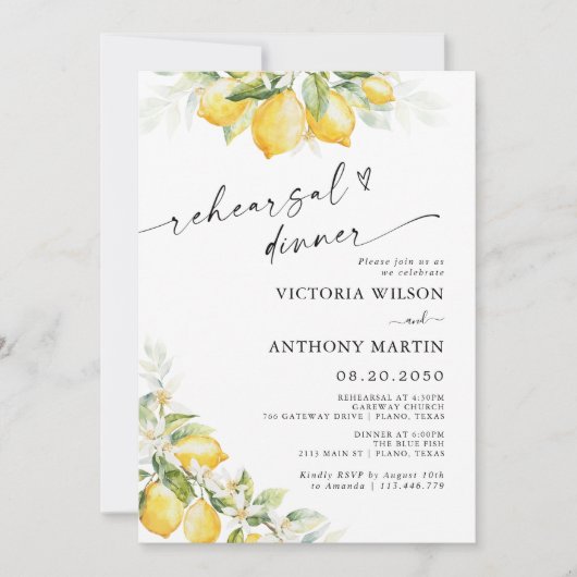 Citroengroene citrus repetitie diner uitnodiging (Voorkant)