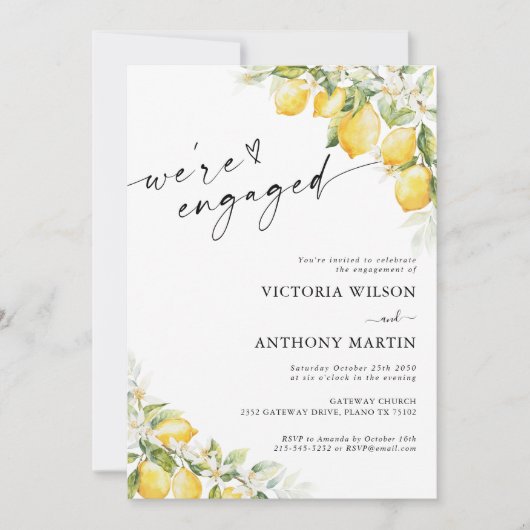 Citroengroene citrus We zijn verloofde uitnodiging (Voorkant)