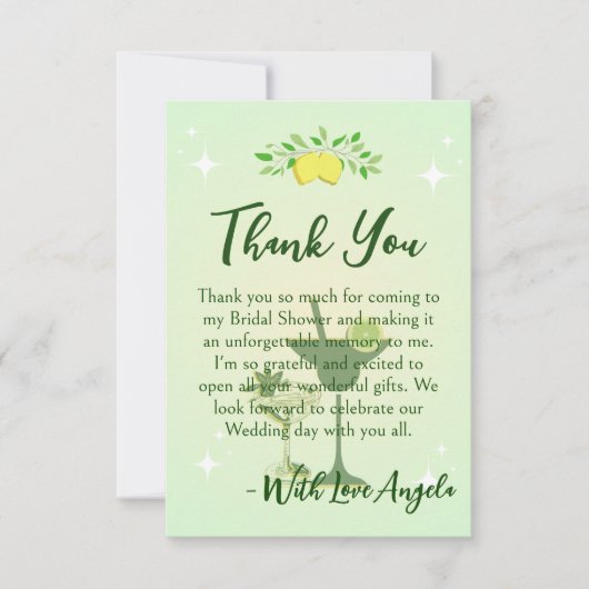 Citroengroene Cocktailparty Bruidsfeest  Bedankkaart (Voorkant)