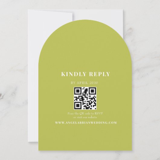 Citroengroene Gebogen QR Code Bruiloft Kaart (Achterkant)