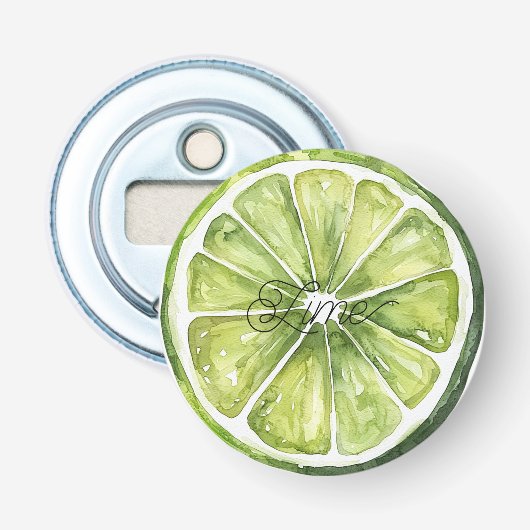 Citroengroene limoenfruit button flesopener (Voorkant)