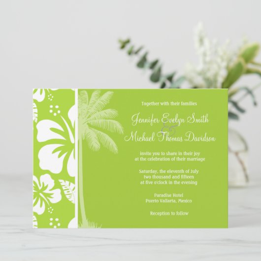 Citroengroene tropische hibiscus; zomerpalm kaart (Staand voorkant)