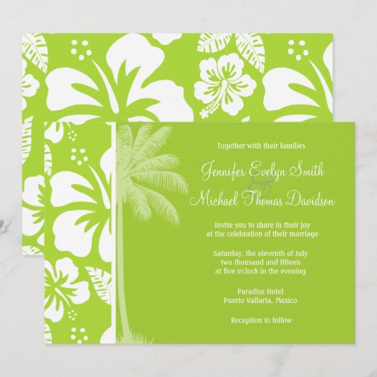 Citroengroene tropische hibiscus; zomerpalm kaart (Voorkant / Achterkant)