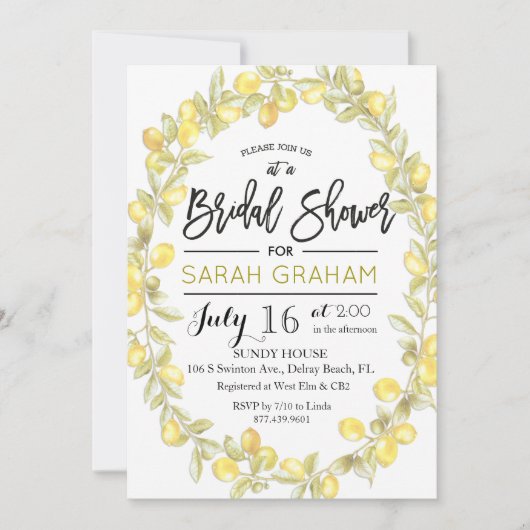 Citroenkrans Waterverf bruids doucheuitnodiging Kaart (Voorkant)