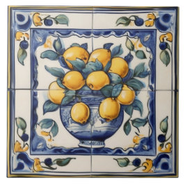  citroenkunst Traditionele Blauwe & Gele Citroenen Tegeltje
