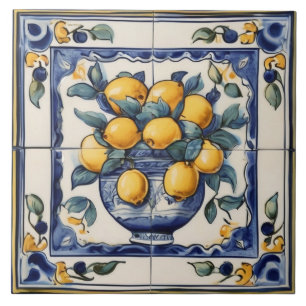  citroenkunst Traditionele Blauwe & Gele Citroenen Tegeltje