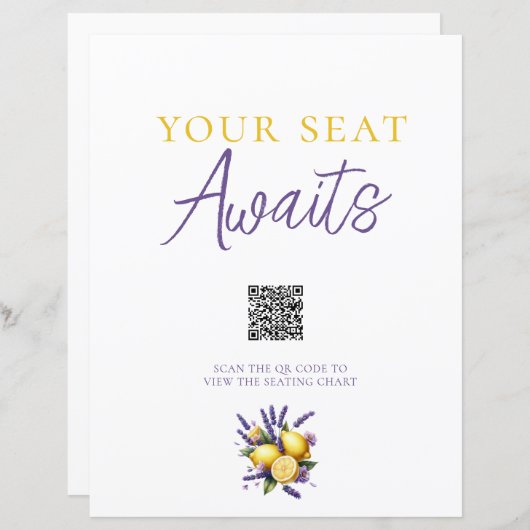 Citroenlavendel QR Code Zitting Chart Teken (Voorkant / Achterkant)