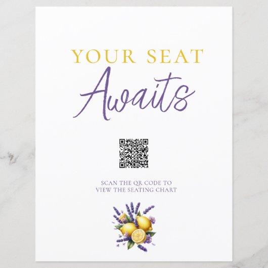 Citroenlavendel QR Code Zitting Chart Teken (Voorkant)