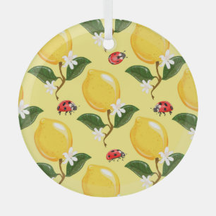 Citroenlieveheersbeestje: tropisch geel patroon. glas ornament