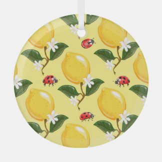 Citroenlieveheersbeestje: tropisch geel patroon. glas ornament