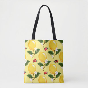 Citroenlieveheersbeestje: tropisch geel patroon. tote bag