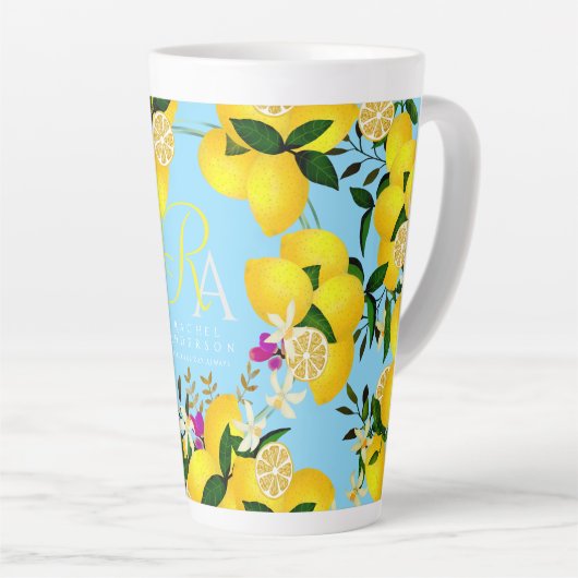 Citroenmonogram blauw latte mok (Rechterhoek)