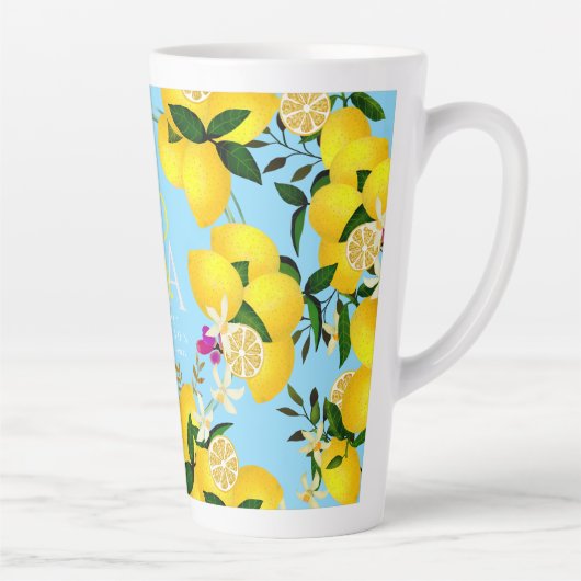 Citroenmonogram blauw latte mok (Rechts)