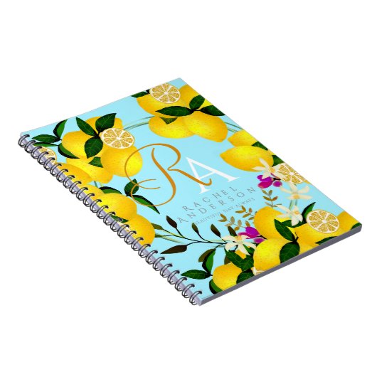 Citroenmonogram blauw notitieboek (Rechterzijde)
