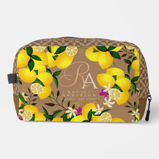 Citroenmonogram bruin toilettasje (Voorkant)