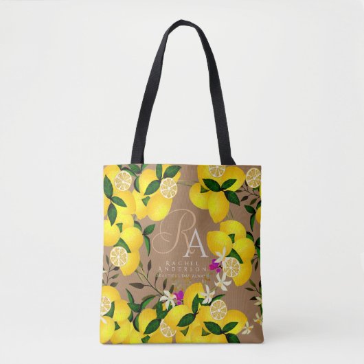 Citroenmonogram bruin tote bag (Voorkant)