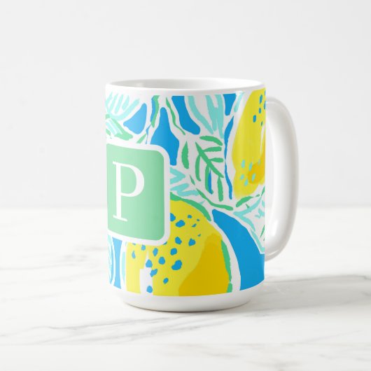 Citroenmonogram Preppy Coffee Mok (Voorkant rechts)